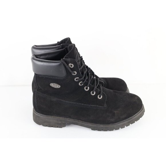 Vintage 90s Lugz Boots Mens Size 10.5 W Suede Leather Work Boots Black